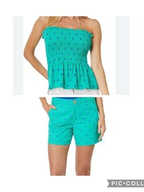 Lilly Pulitzer Jadis Tube Top Large & Gretchen High Rise stretch Shorts. Sz 14.